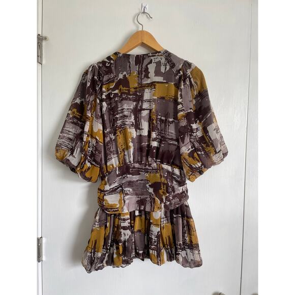 Twelve by Twelve brown chiffon bubble top short sleeve buttons lined Size M - Picture 2 of 6